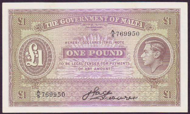 1940 Malta 1 Pound (P.:20a) aUnc